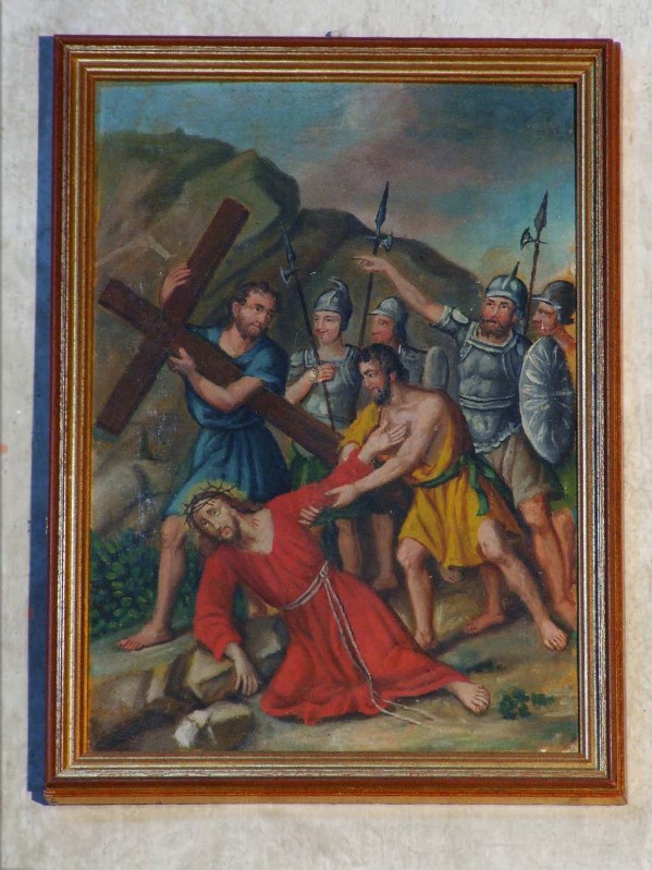 Ambito emiliano sec. XVII, Gesù cade sotto la Croce la seconda volta