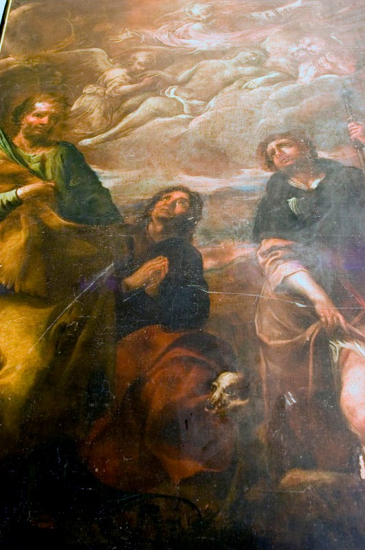 Ambito romano sec. XVII, La Trinità appare ai Santi Cosma Damiano e Rocco