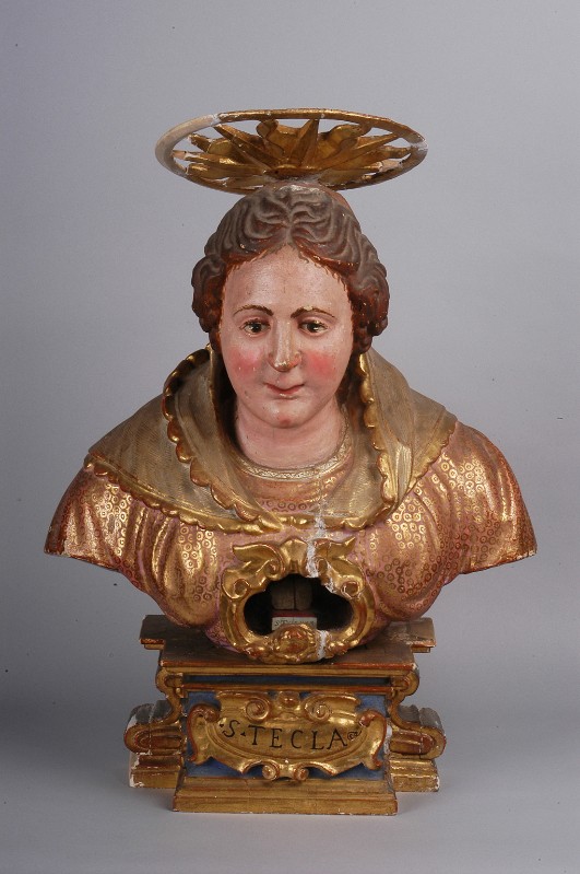 Ambito lombardo sec. XVII, Reliquiario a busto di Santa Tecla