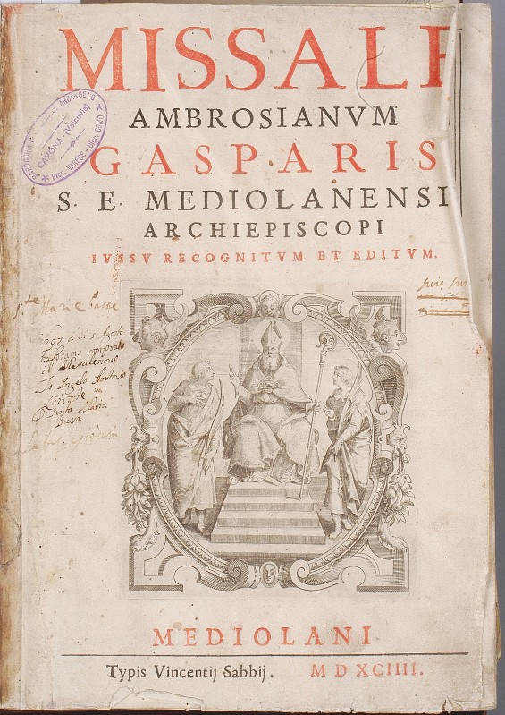 Ambito milanese (1594), Frontespizio con in Santi Ambrogio Gervaso e Protaso