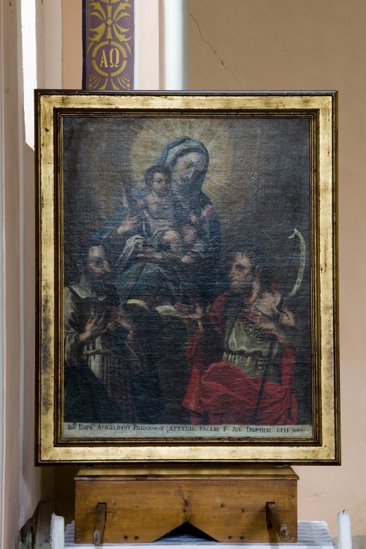 Ambito romagnolo sec. XVIII, Dipinto Madonna con Gesù Bambino fra Santi