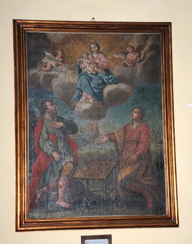 Ambito romano sec. XVII, Dipinto con Madonna e San Tolomeo e San Romano