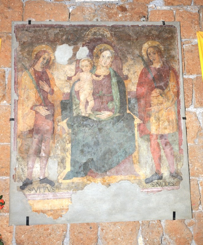 Ambito romano sec. XV, Dipinto con Madonna tra Santi Vito e Modesto