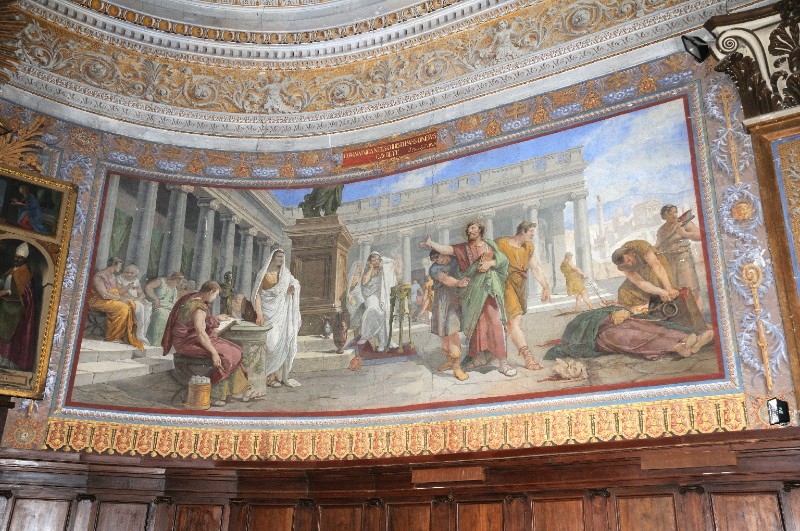 Ambito romano sec. XIX, Dipinto murale con vita San Tolomeo e San Romano