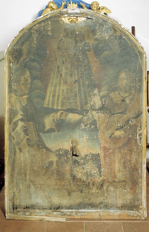 Pittore abruzzese sec. XVI, Madonna con Bambino e Santi Erasmo e Petronilla