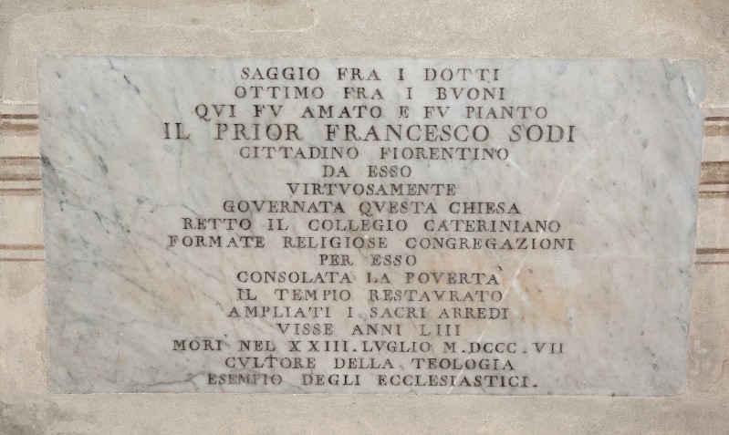Bottega pisana (1807), Lapide del priore Francesco Sodi