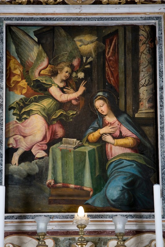 Ambito napoletano fine sec. XVI, Maria riceve l'annuncio in olio su tela