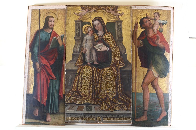 Cicino F. fine sec. XV, Trittico della Madonna con Gesù Bambino in trono e santi
