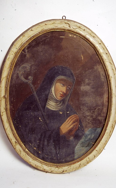 Bottega astigiano sec. XVIII, Cornice ovale marmorizzata dipinto Santa Gertrude