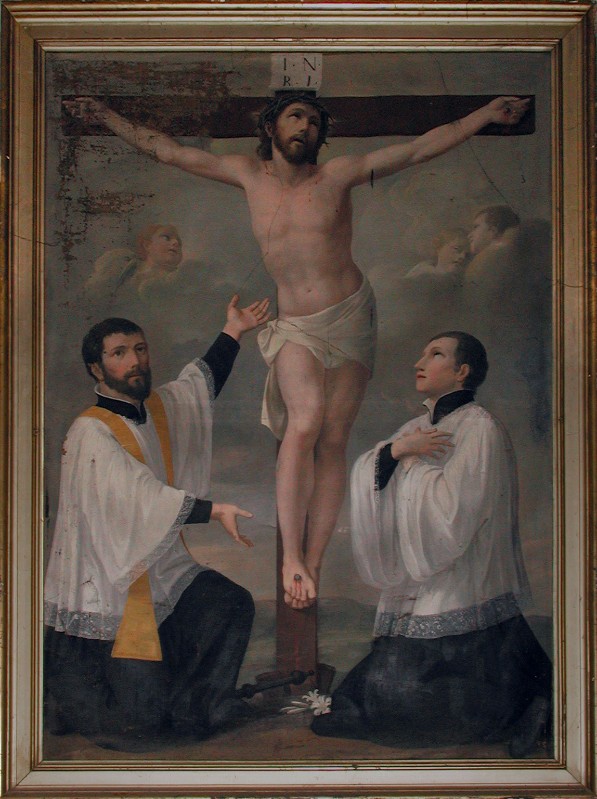 Ambito ligure sec. XIX, Crocifisso e i Santi Francesco Saverio e Luigi Gonzaga