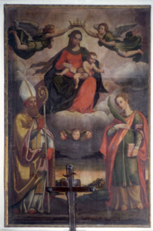 Ambito lombardo sec. XVII, Madonna tra i Santi Cipriano e Giustina