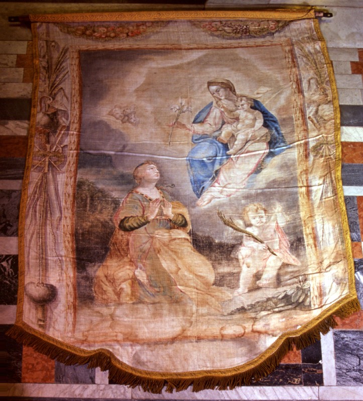 Ambito romano sec. XVIII, Stendardo con Santa Rufina al recto e angeli al verso