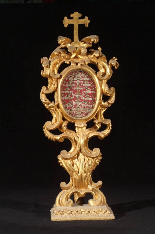 Bott. laziale (1833 circa), Reliquiario a ostensorio in legno dorato 4/4