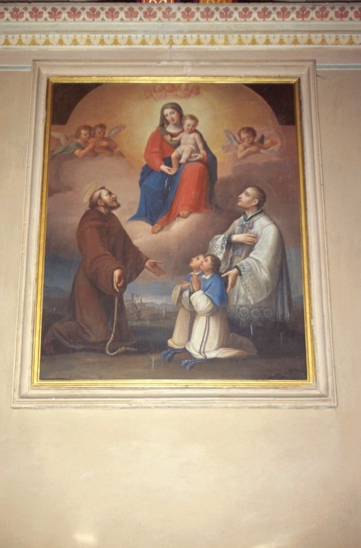 Ambito piemontese sec. XIX, Madonna con Gesù Bambino tra santi e chierichetti