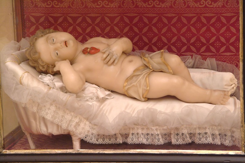 Bottega siciliana sec. XIX, Statua in cera di Gesù Bambino dormiente