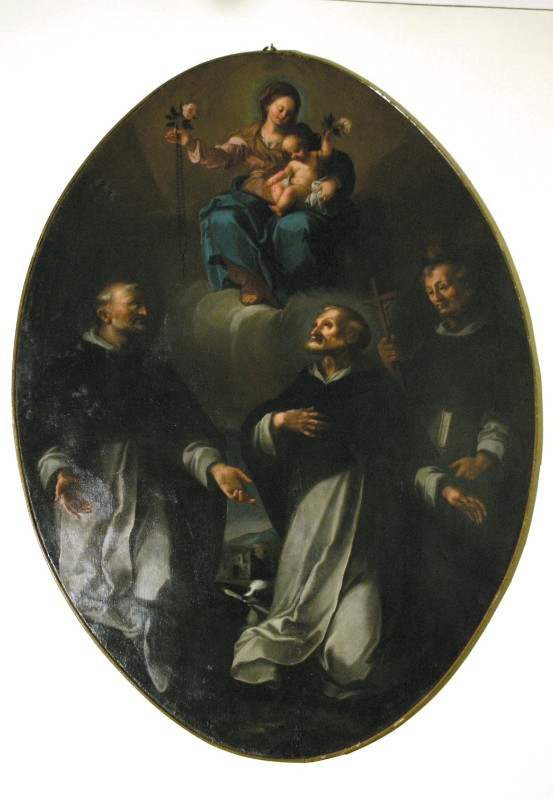 Morini G. sec. XVIII, Tela con Madonna del rosario e tre santi