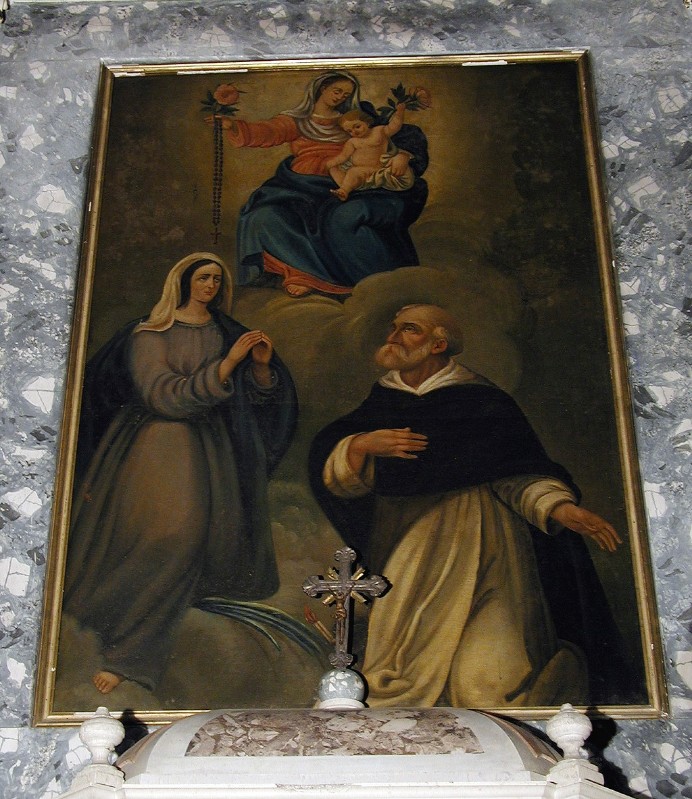 Ambito modenese sec. XVIII, Tela con Madonna e i SS. Domenico e Giulia