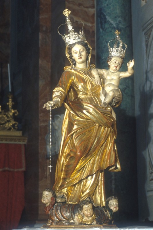 Ambito piemontese sec. XVII, Statua processionale Madonna del rosario con Gesù
