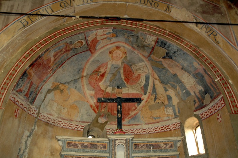 Bott. piemontese sec. XIV, Cristo in mandorla tra San Fabiano e San Sebastiano