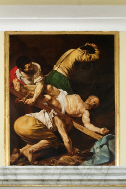 Ambito napoletano sec. XXI, Crocifissione di San Pietro in olio su tela