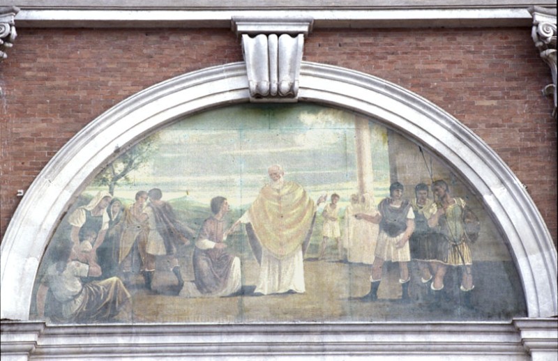 Ambito veneto sec. XX, San Lorenzo riceve da Sisto II il tesoro della Chiesa