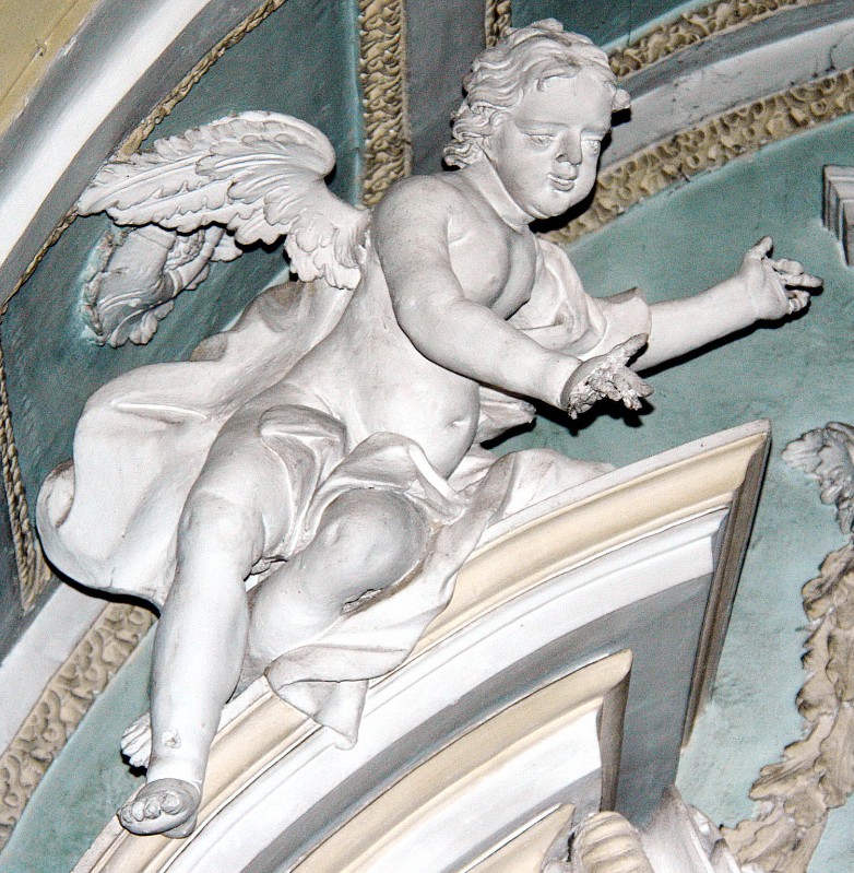 Bottega eugubina sec. XVIII, Angelo in stucco rivolto verso il centro
