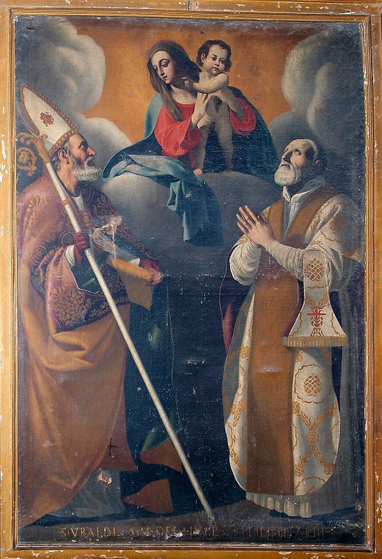 Ambito umbro sec. XVII, Madonna con Bambino tra Sant'Ubaldo e San Filippo Neri