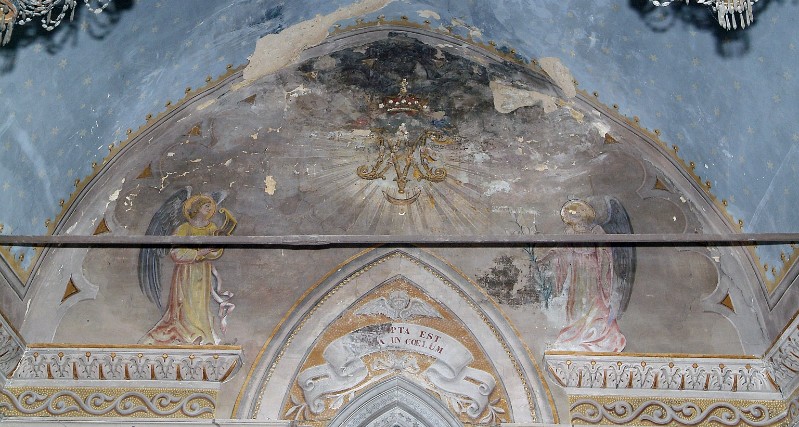 Ambito umbro inizio sec. XX, Angeli adoranti il monogramma della Madonna