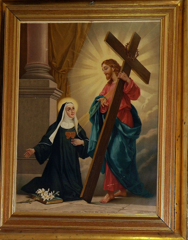 Gualassini G. sec. XX, Oleografia di Santa Chiara da Montefalco e Gesù Cristo