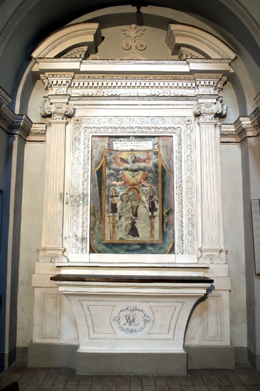 Ambito lombardo sec. XVI, Altare con Madonna con Gesù Bambino e Dio Padre