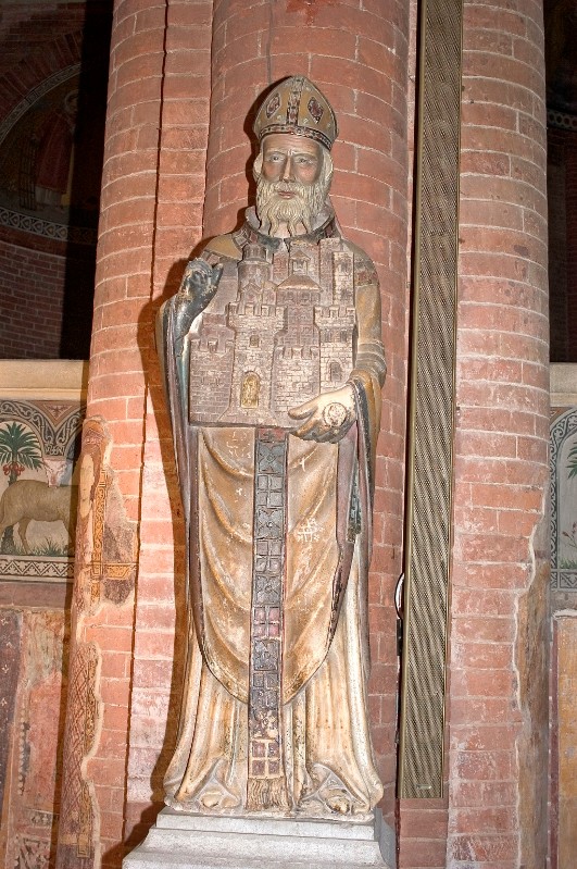 Ambito pavese sec. XV, San Teodoro vescovo con il modello della città di Pavia