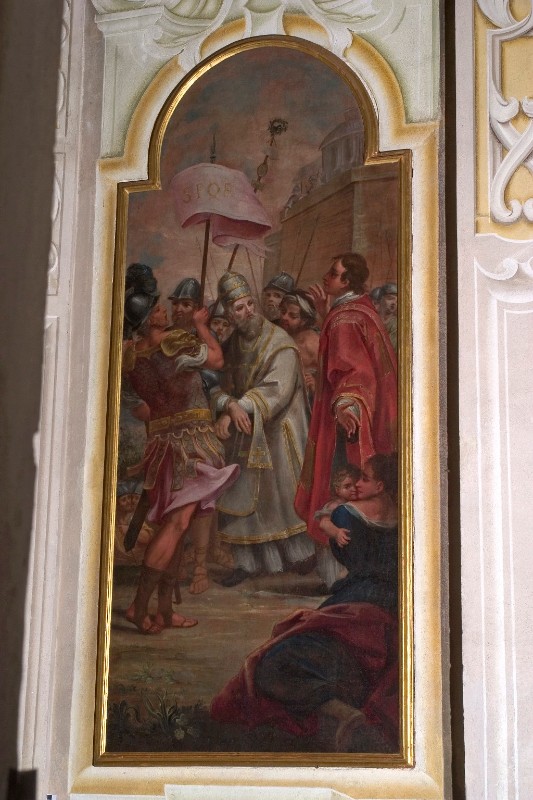 Ambito pavese sec. XVIII, San Lorenzo incontra papa Sisto