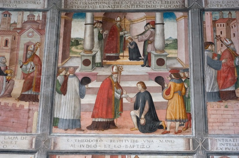 Scuola lombarda (1514), San Teodoro restituisce la mano al giudeo e lo battezza