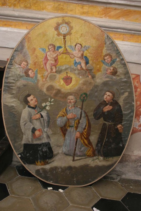 Ambito italiano sec. XIX, San Geminiano tra santi e angeli olio su tela