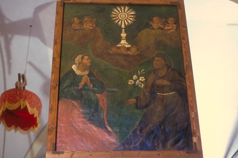 Ambito italiano sec. XIX, Santi in adorazione olio su tela