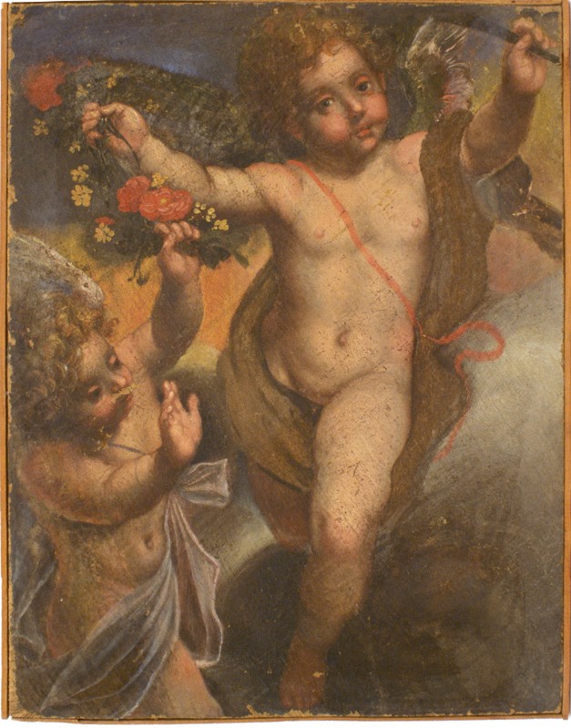 Pandolfi G.G. primo quarto sec. XVII, Angeli con fiori e palma del martirio