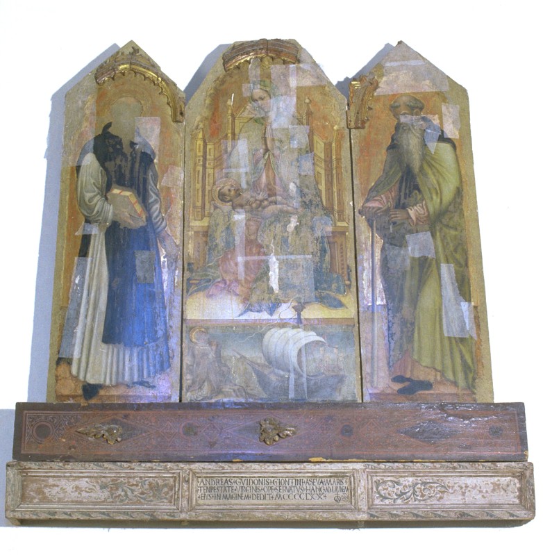 Anonimo seguace di Jacobello del Fiore sec. XV, Madonna col Bambino e santi