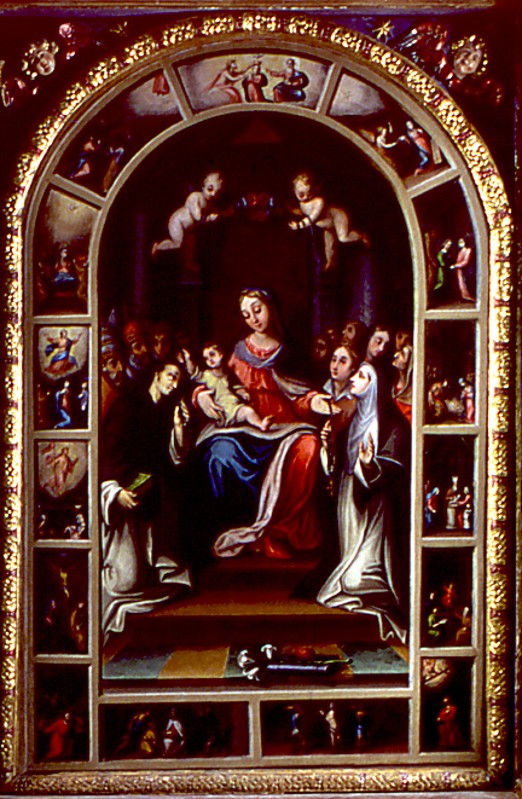 Bott. napoletana sec. XVI, Pala della Madonna del Rosario in olio su tela