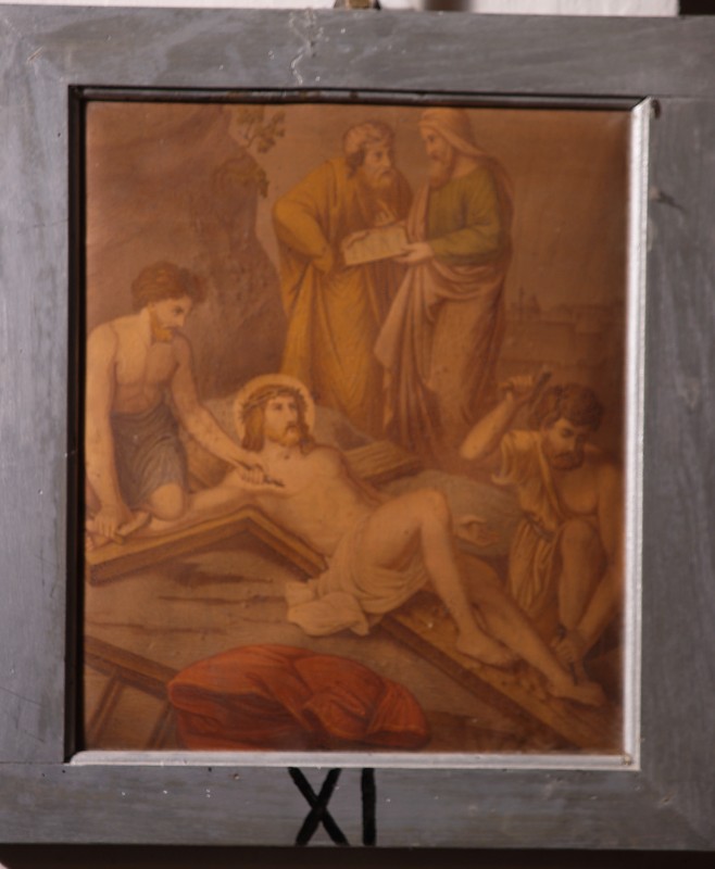 Ambito abruzzese sec. XX, Gesù inchiodato alla Croce olio su tela