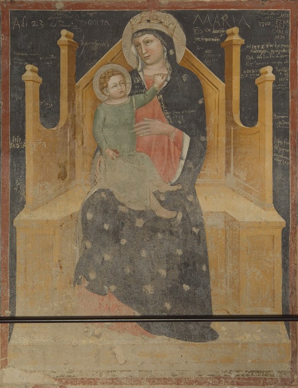 Secondo Maestro di San Zeno sec. XIV, Madonna con corona e Gesù Bambino in trono