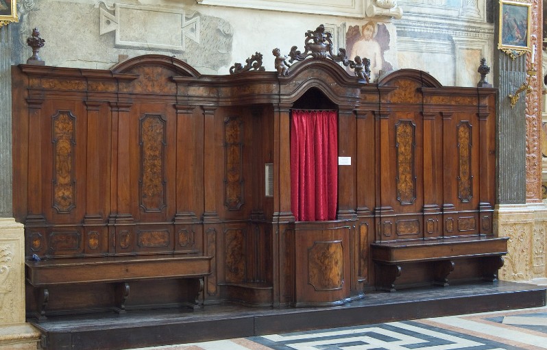 Bott. veneta sec. XVIII, Confessionale con panca e angioletti