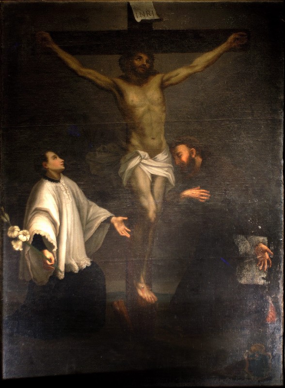 Bottega italiana sec. XIX, Crocifissione di Gesù Cristo e santi