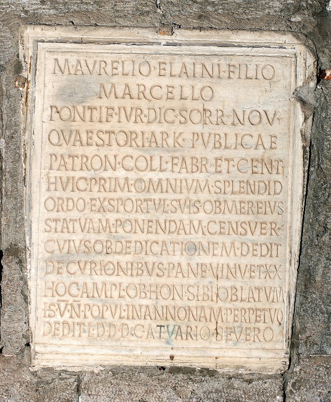 Bottega italiana sec. II, Lastra di Marco Aurelio Elaini