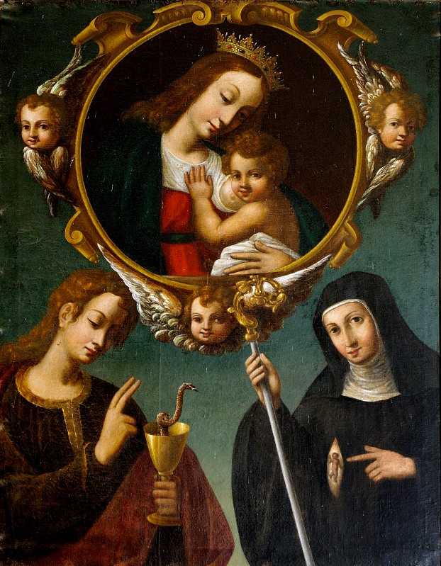 Bottega italiana sec. XVIII, Madonna del latte tra San Giovanni e Santa Gertrude