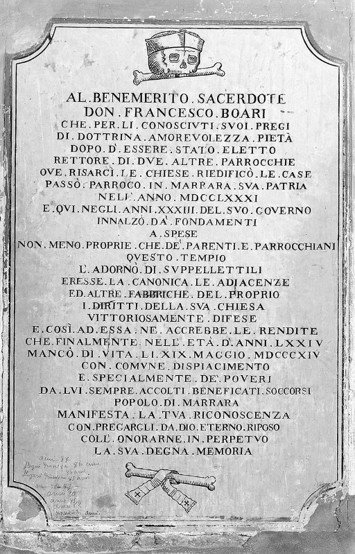 Bott. ferrarese (1814), Lapide di Don Francesco Boari