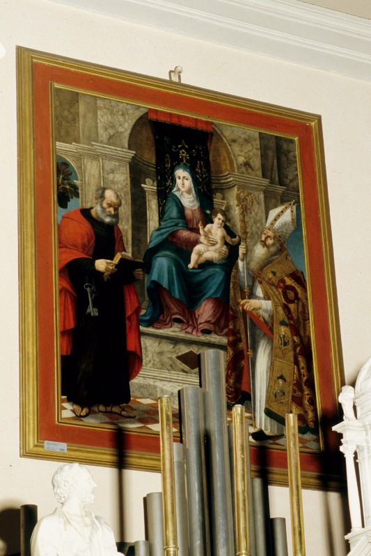 Attribuito a Montagna B. sec. XV, Madonna in trono con Bambino e santi