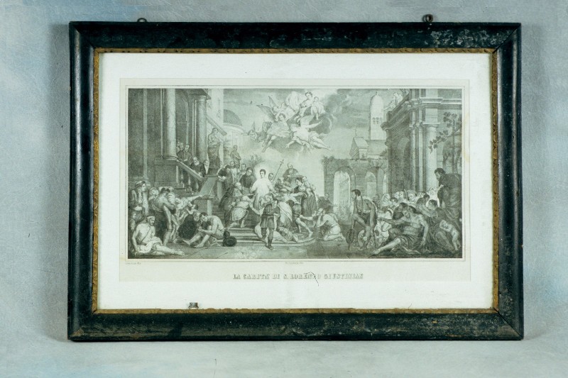 Fontana M. sec. XIX, Stampa con la carità di S. Lorenzo Giustiniani da Lazzarini