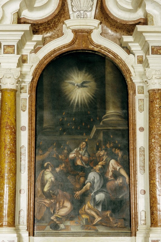 Scuola dei Bassano sec. XVI, Pala con la discesa dello Spirito Santo