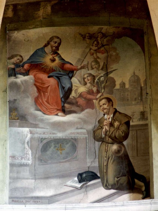 Sibella A. (1890), San Giuseppe Labre adora il Sacro Cuore