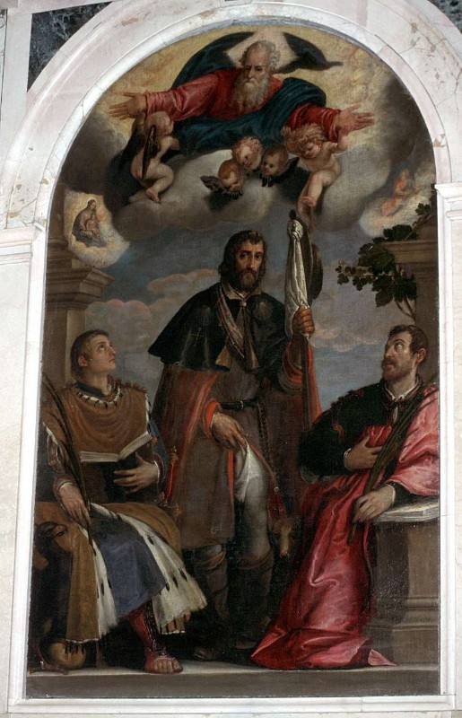 Bottega del Veronese sec. XVI, San Rocco tra San Vito e San Modesto